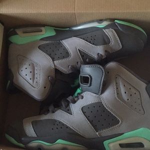 Dark/light grey and mint green Jordan 6’s
